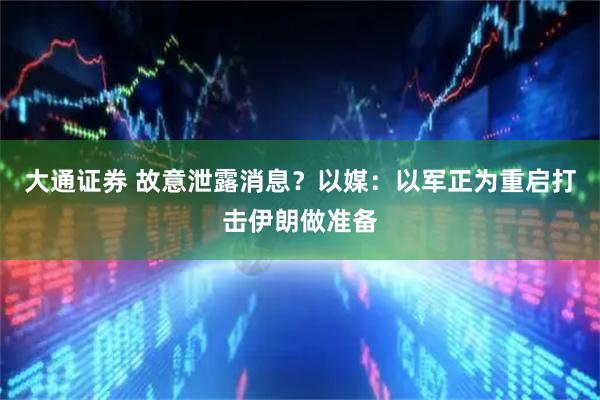 大通证券 故意泄露消息?以媒:以军正为重启打击伊朗做准备